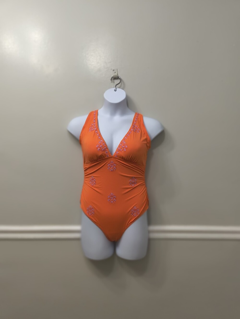 Sundance Pallua Embroidered One-Piece  Swimsuit Tangerine L Boho Beach Pool - Picture 12 of 14